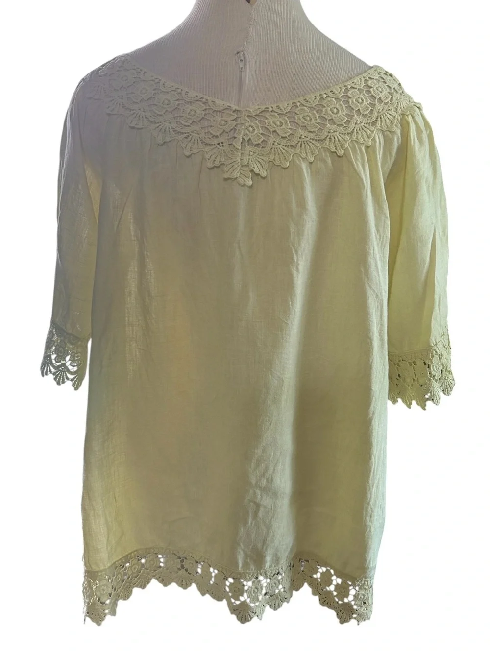 Piazza Roma Yellow Linen Lace Trim Boho Cottagecore Blouse Size L